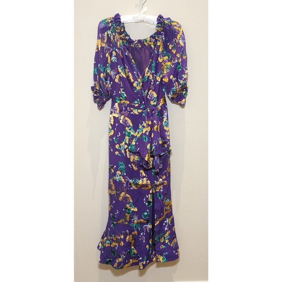NWT Saloni Olivia Silk Chiffon Violet Dress - Picture 5 of 16